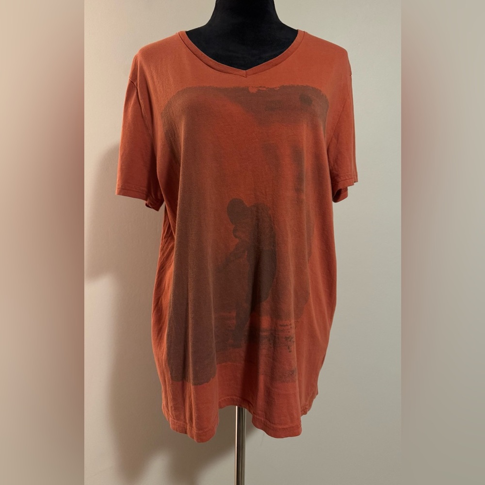 EUC Foreign Exchange Orange and Dark Gray Graphic Tee size large